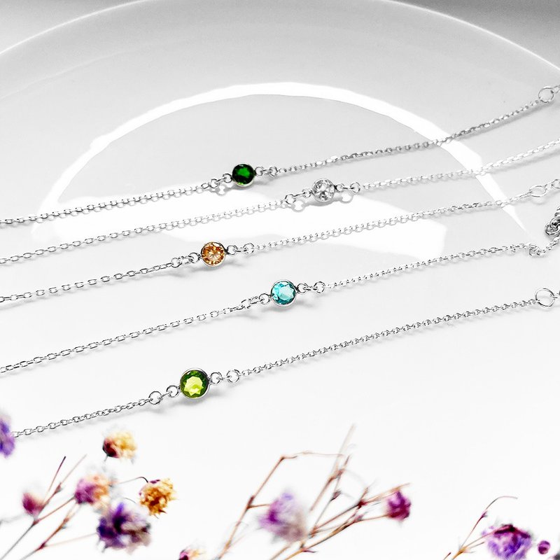 客製化禮物 純銀手鍊 - 圓鑽 細鍊 簡約 - 手鍊/手環 - 純銀 