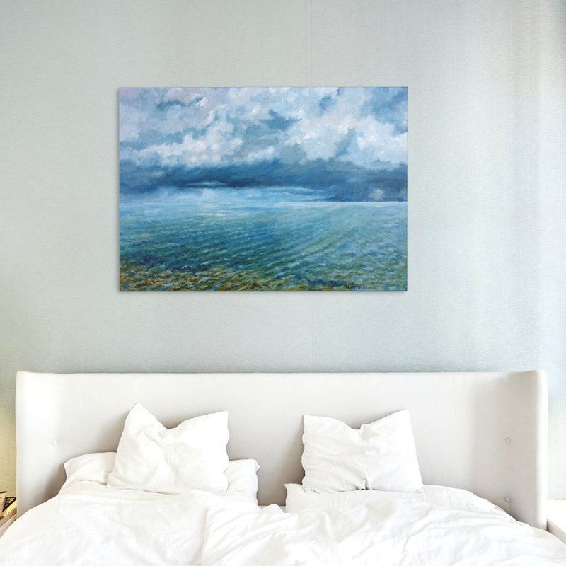 Seascape Original Art Oil Painting Wall Panel Seascape Silence Before the Storm - 海報/掛畫/掛布 - 其他材質 藍色