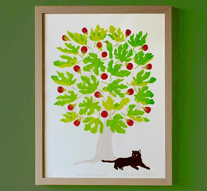 猫のシルクスクリーン版画（額入り）｜約束の地＃001 - 掛牆畫/海報 - 紙 綠色