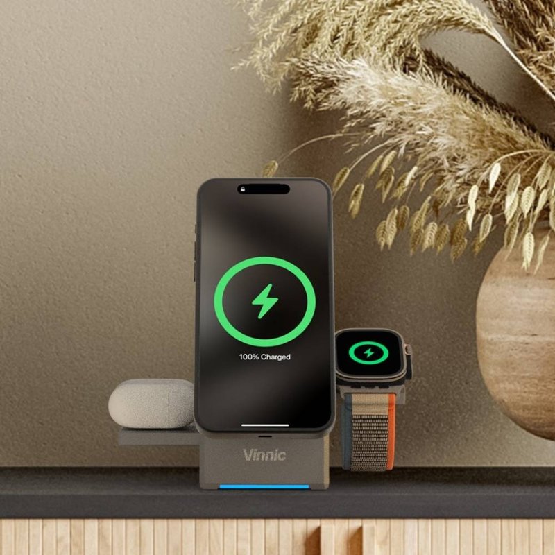 Vinnic Owl Peak 3-in-1 Qi2 Magnetic Wireless Charger - ที่ชาร์จไร้สาย - พลาสติก สีเงิน