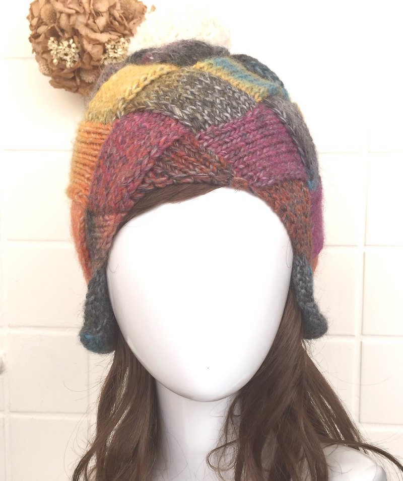 Honestly face the ears, warm curly wool hat/wool hat/warm autumn color series - Hats & Caps - Wool Multicolor