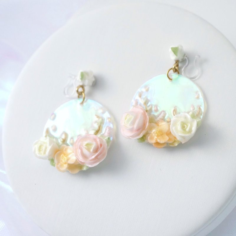 Earrings/Clip on =The Crescent - Garden of Dream= Customizable - Earrings & Clip-ons - Clay Transparent