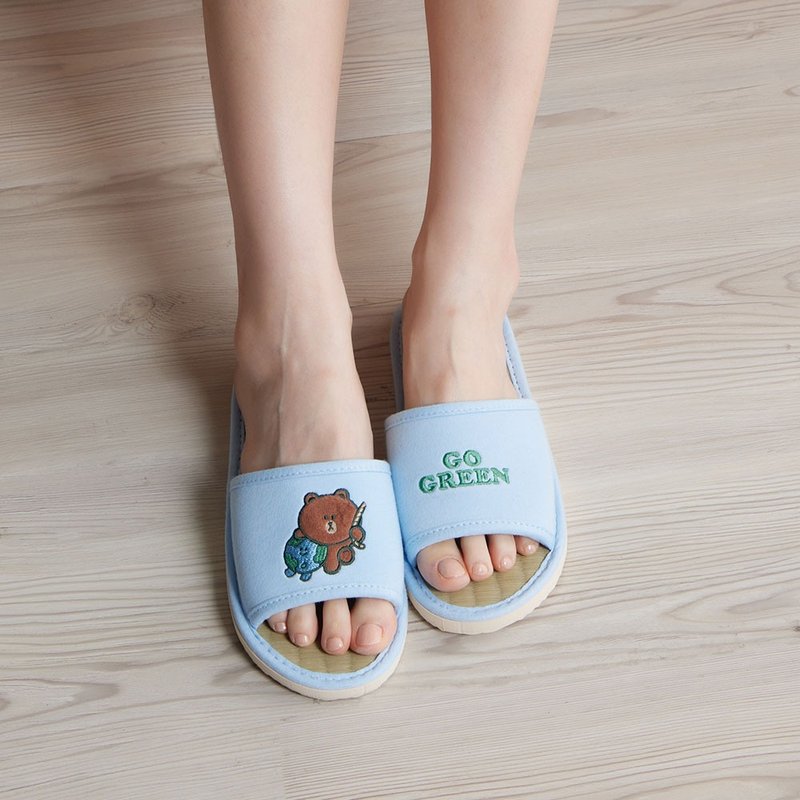 LINE FRIENDS | Bear Earth Rush Indoor Slippers-Sky Blue (M/L) - Indoor Slippers - Cotton & Hemp Blue