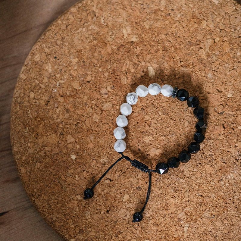 【Montagne】woven | white turquoise. obsidian bracelet - Bracelets - Other Materials 