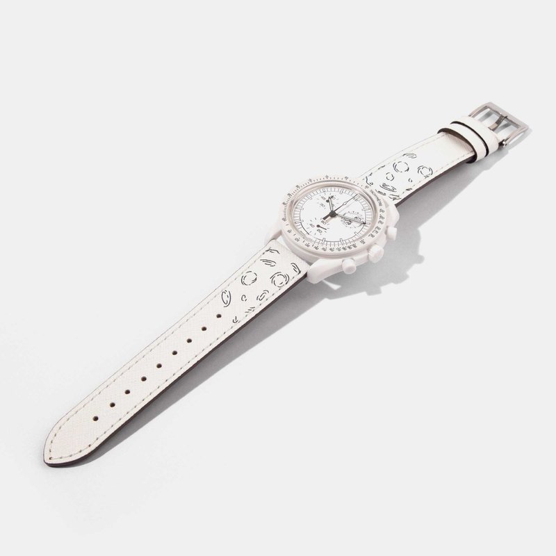 Calf Leather Watch Strap for Mission to the Moonphase  Full Moon OMEGA x Swatch - Watchbands - Genuine Leather White