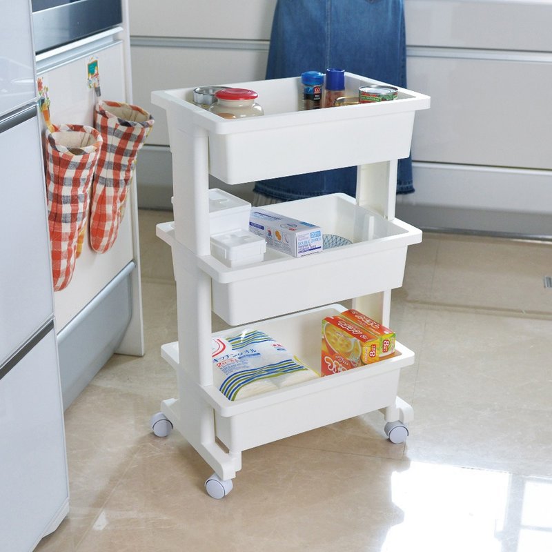 日本JEJ ASTAGE 日製活動式收納置物三層推車 - 層架/置物架/置物籃 - 塑膠 白色