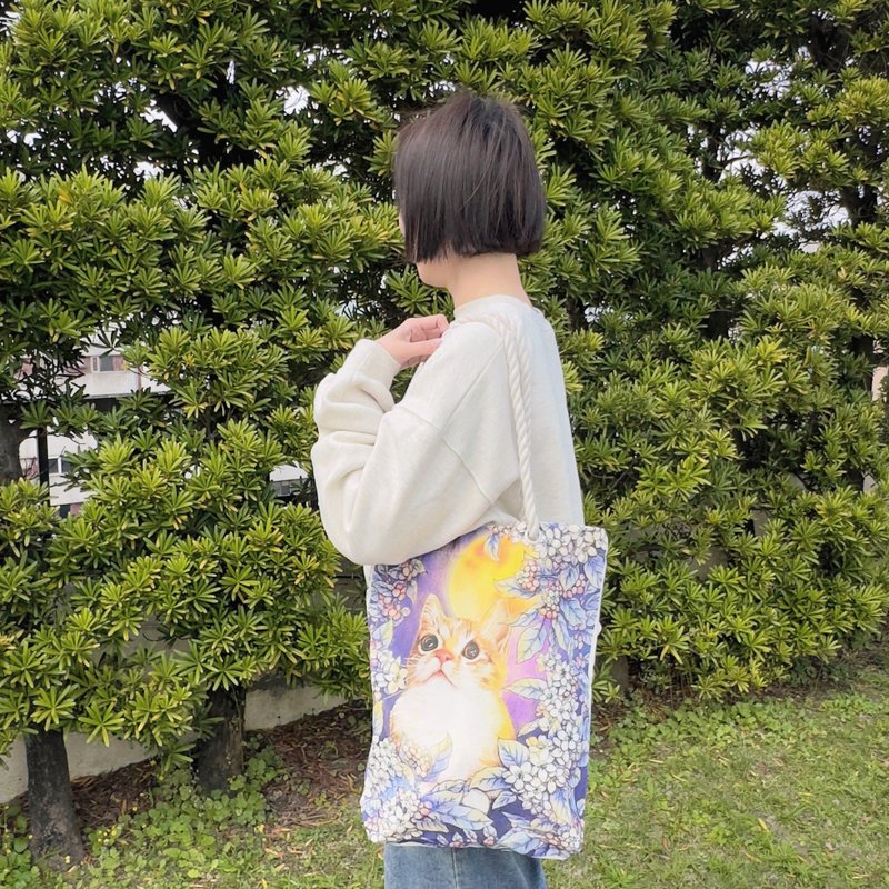 new/花路包-陽光/單肩/通勤/水桶/布包/麻繩帆布 托特包 - 側背包/斜背包 - 棉．麻 紫色