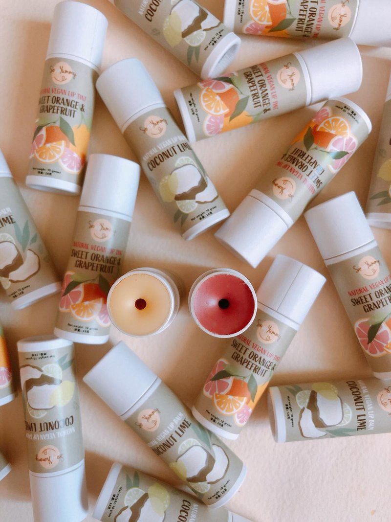 全天然純素有色潤唇膏 -  甜橙潤唇蜜 - 珊瑚粉紅 - 潤唇膏/護唇膏 - 新鮮食材 白色