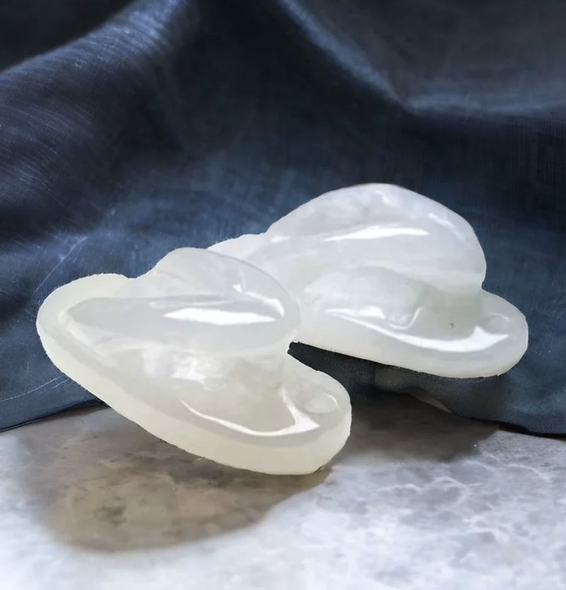 冰種翡翠夾腳拖鞋 | 天然緬甸玉A貨翡翠 | 送禮 - 擺飾/家飾品 - 玉石 白色