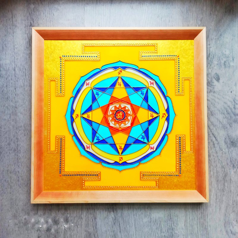 彩色玻璃木星yantra大师yantra吠陀占星术jyotish曼陀罗Vastu - 壁貼/牆壁裝飾 - 玻璃 黃色