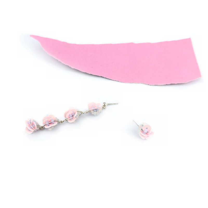 Pink memory series irregular three-dimensional beaded asymmetrical earrings ear clip - Earrings & Clip-ons - Sterling Silver Pink