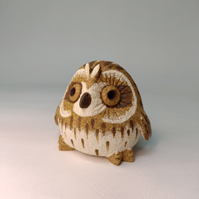 迷你Q版貓頭鷹-短耳鴞/ 陶藝品/原創 - 擺飾/家飾品 - 陶 