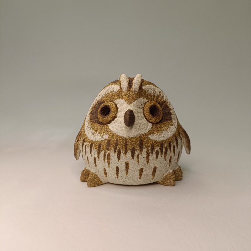 迷你Q版貓頭鷹-短耳鴞/ 陶藝品/原創 - 擺飾/家飾品 - 陶 