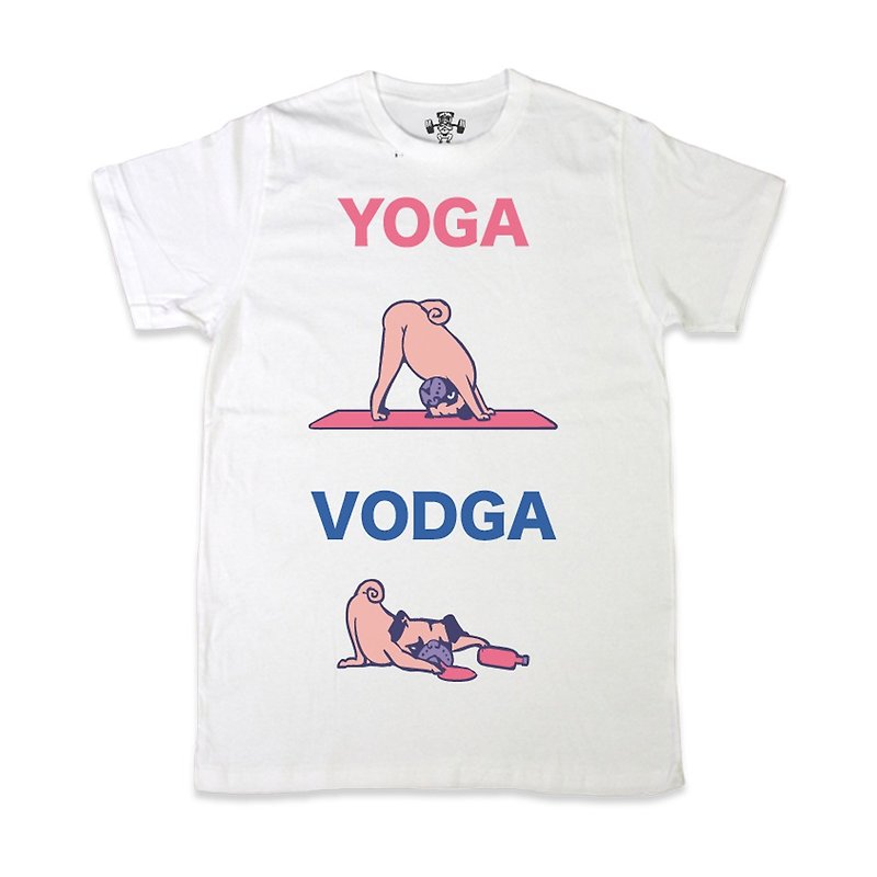PUG Life • Yoga Vodka • Unisex T-shirt - T 恤 - 棉．麻 白色