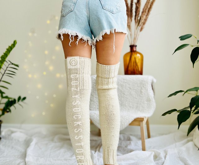 Toeless leg warmers Women stockings Wool winter socks Yoga thigh high  stockings - Shop CozySocksStore Stockings - Pinkoi