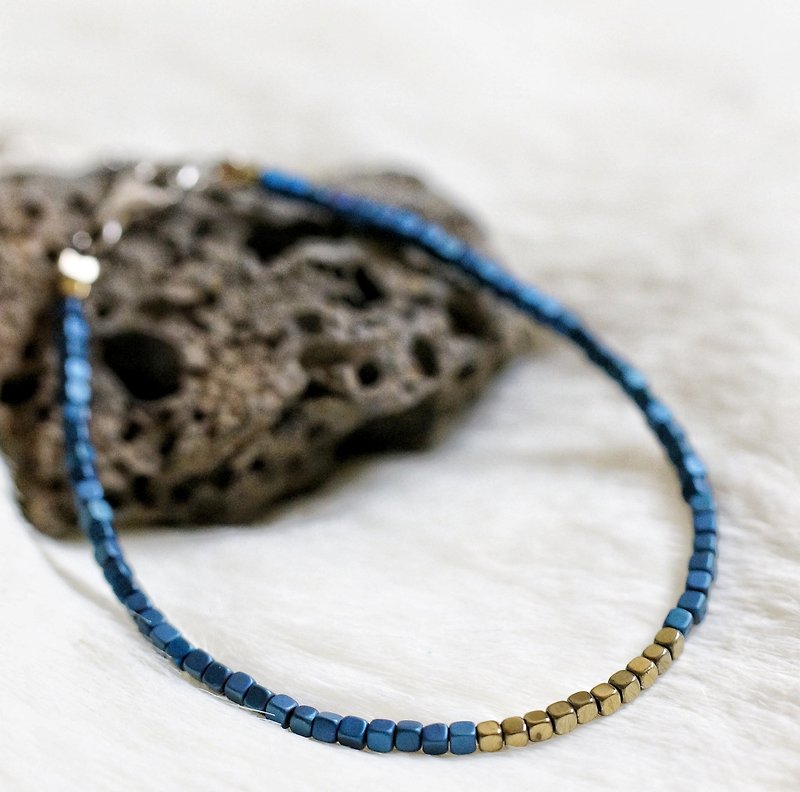 Hematite Silver 925 Bracelet with Linear Memory Alloy - Bracelets - Semi-Precious Stones Blue