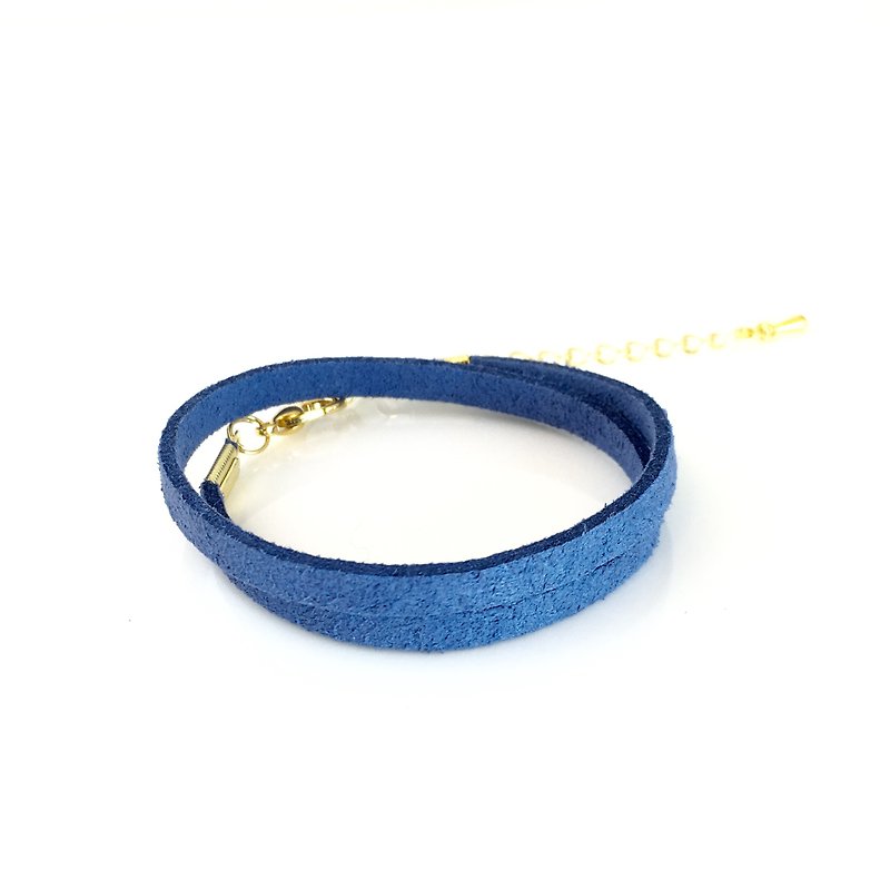 Marine blue - suede roping bracelet (also can be used as a necklace) - สร้อยข้อมือ - ผ้าฝ้าย/ผ้าลินิน สีน้ำเงิน