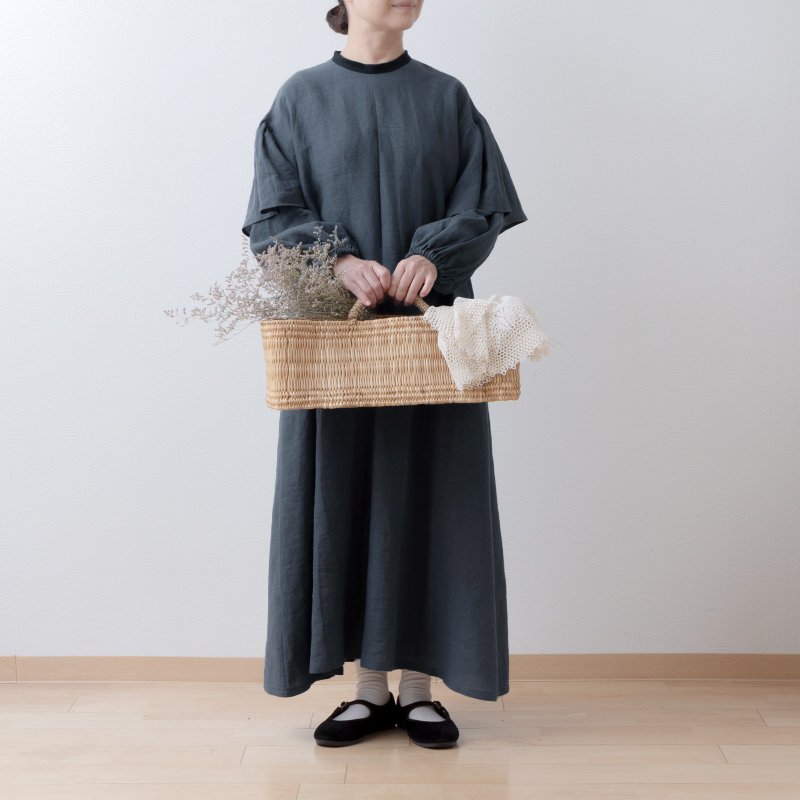 Double sleeve A-line Linen dress/gray - ชุดเดรส - ผ้าฝ้าย/ผ้าลินิน สีเทา