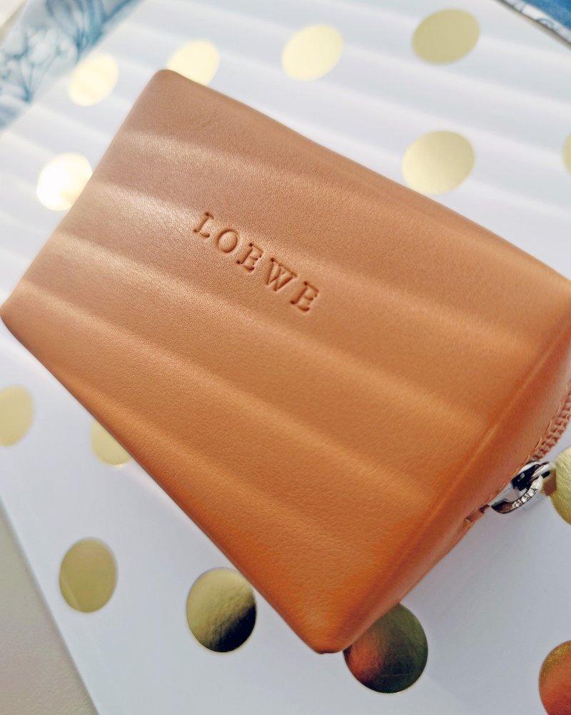 全新帶盒 Loewe 小方塊小收納包 錢包零錢夾 零錢包散銀包 散紙包 - 錢包/皮夾/長短夾 - 真皮 橘色
