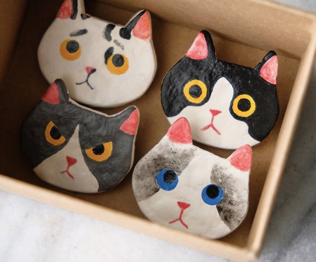 Customized products] Hand-squeezed emoticon cat brooch/magnet