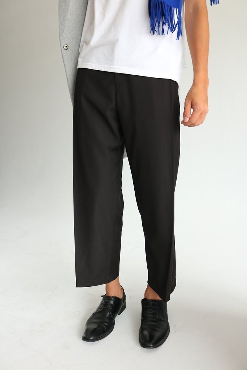 Tsu Trousers tailor-made black twisted suit pants (can be made with gray and dark blue) - กางเกงขายาว - ผ้าฝ้าย/ผ้าลินิน สีดำ