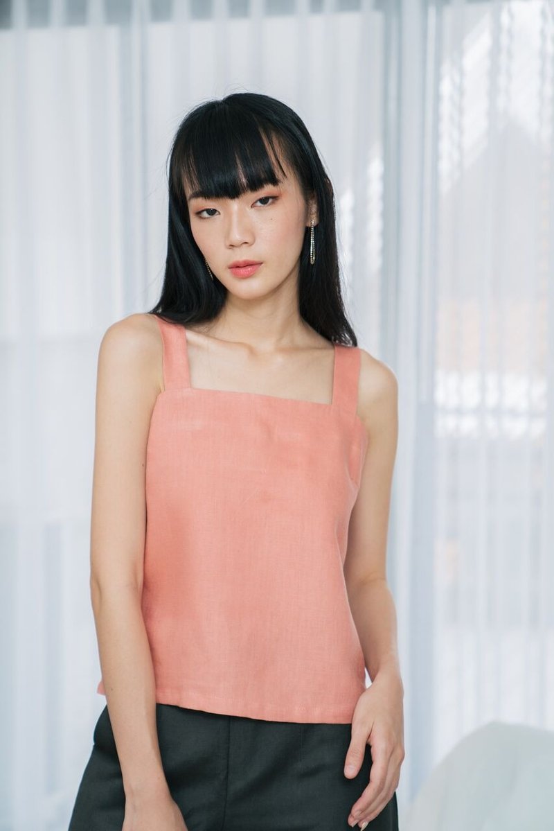 Spaghetti Strap Top in milk tea - 女上衣/長袖上衣 - 亞麻 粉紅色