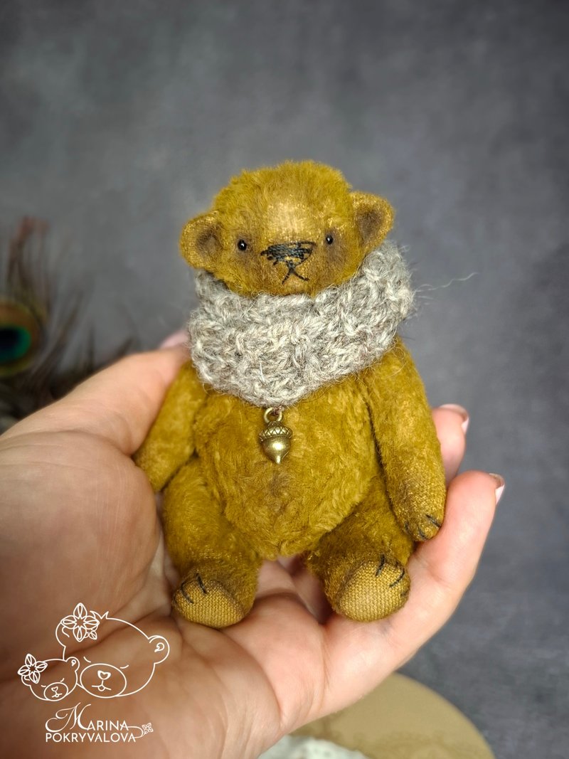 Miniature teddy bear gift Christmas gift idea Handmade teddy bear - ตุ๊กตา - วัสดุอื่นๆ สีนำ้ตาล