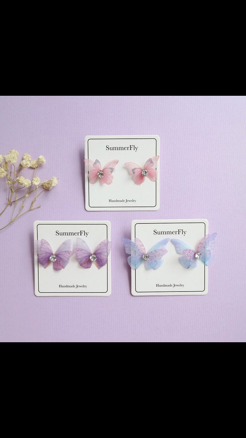 2pairs﹣3D yellow orange blue lavender butterfly earrings birthday gift - ต่างหู - ผ้าไหม หลากหลายสี
