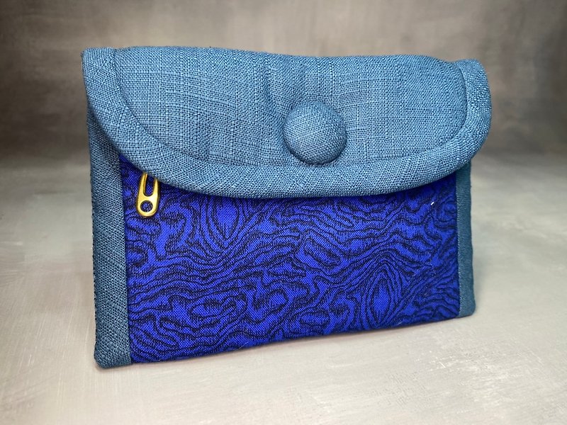 Multifunctional handmade short clip made of cloth - lapis lazuli blue pattern - Coin Purses - Cotton & Hemp Blue