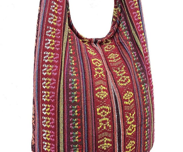 Woven Cotton Bag Shoulder bag Long Strap Crossbody bag Red Hippie bag Unisex