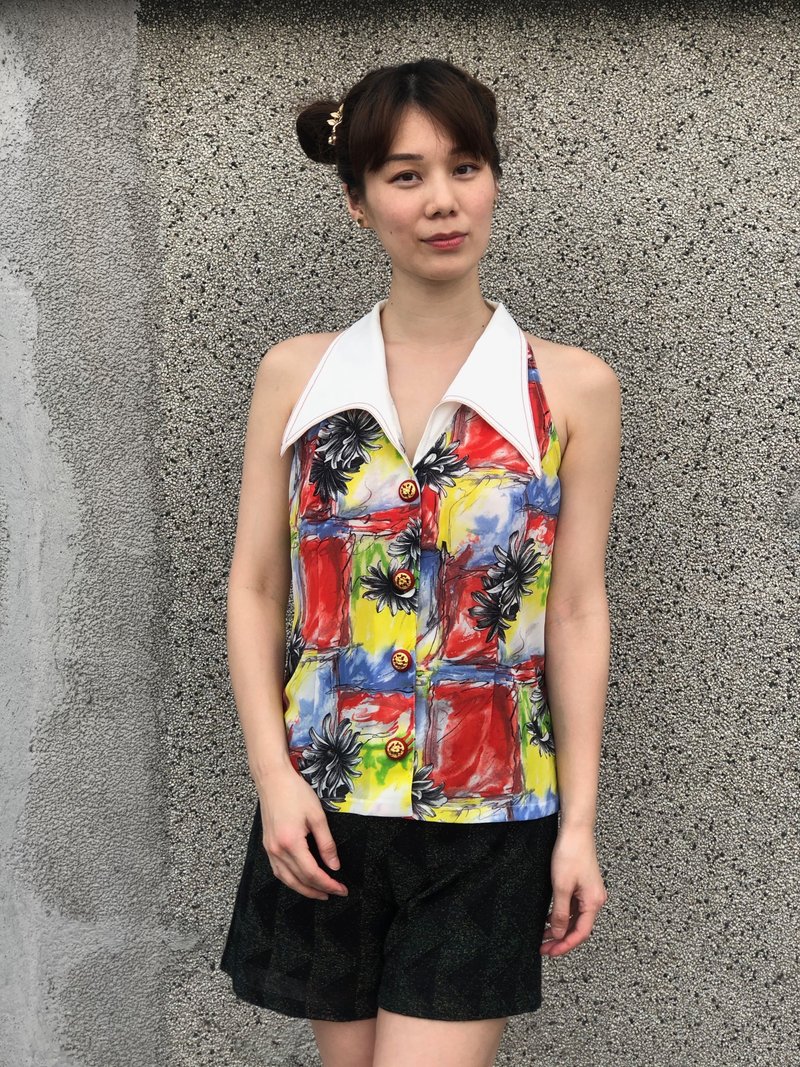 彩色塗鴉雪紡背心 - 女裝 背心 - 其他材質 