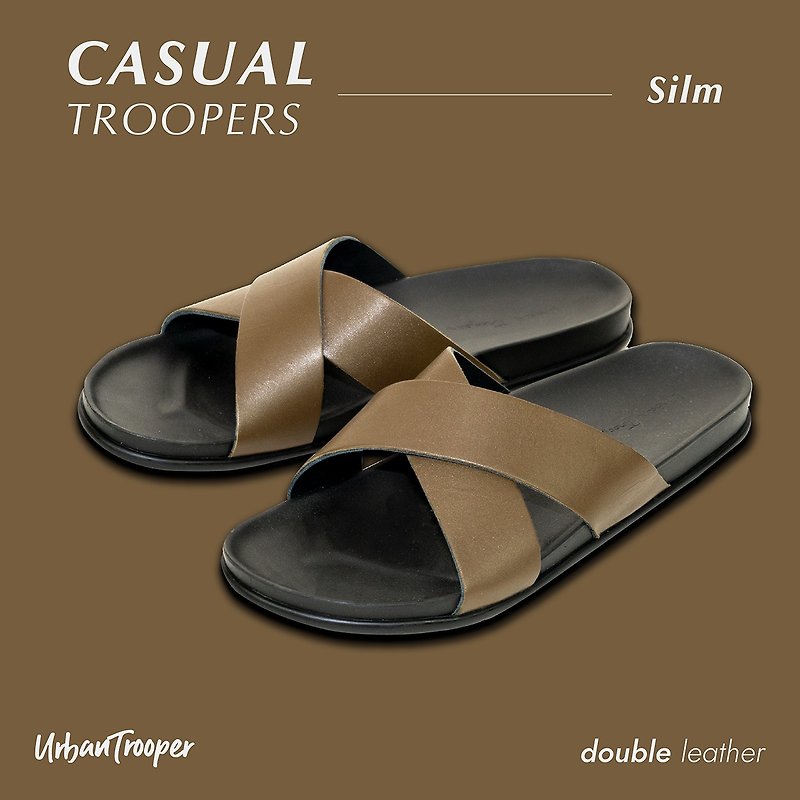 Urban Trooper, Casual Troopers Leather, Color : Moderate Green - Slippers - Genuine Leather Khaki