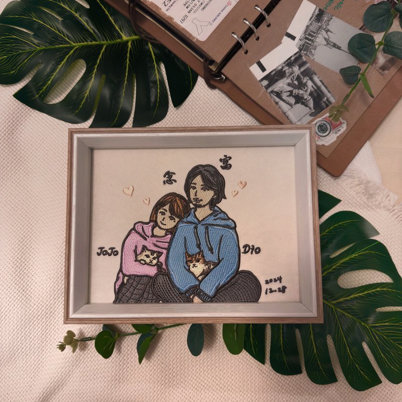 刺繡似顏繪相框 - 似顏繪/客製畫 - 棉．麻 