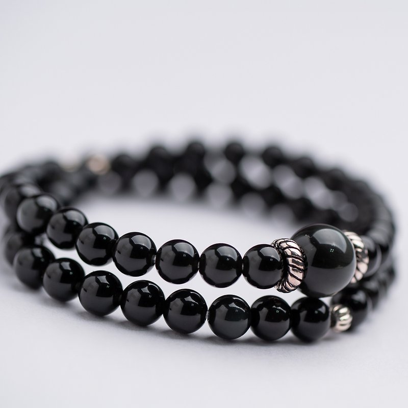 Obsidian Series 6mm Obsidian Double Circle Bracelet - Bracelets - Semi-Precious Stones Black