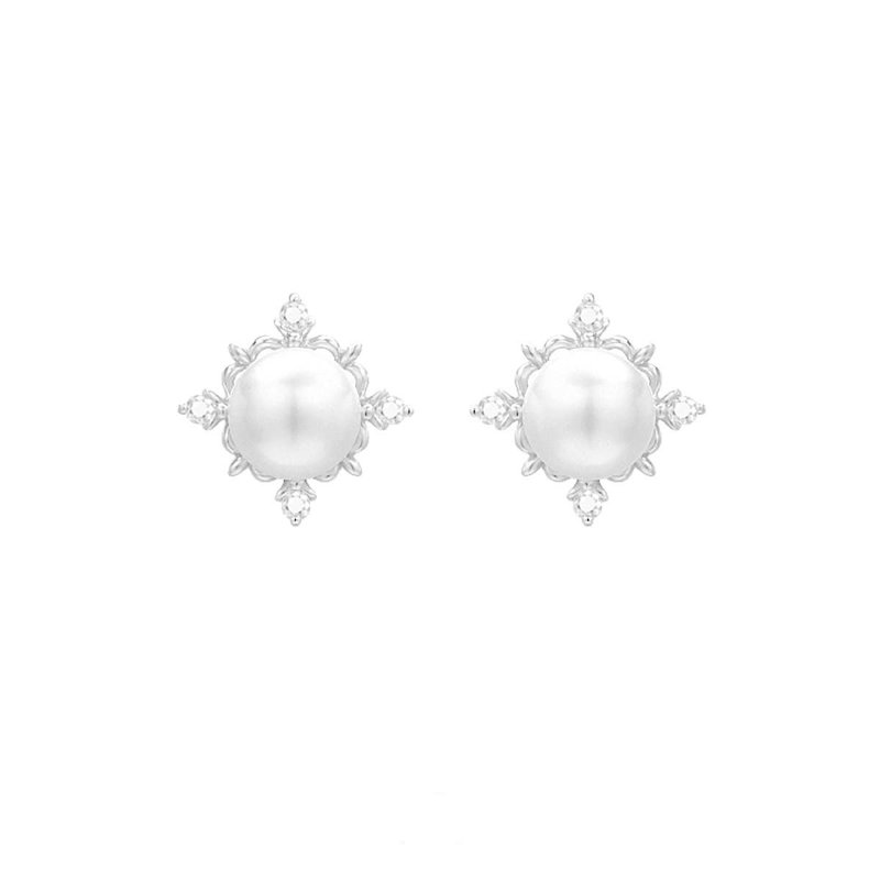 Aloha Royal Star Pearl Earrings (Silver) - ต่างหู - เงินแท้ 