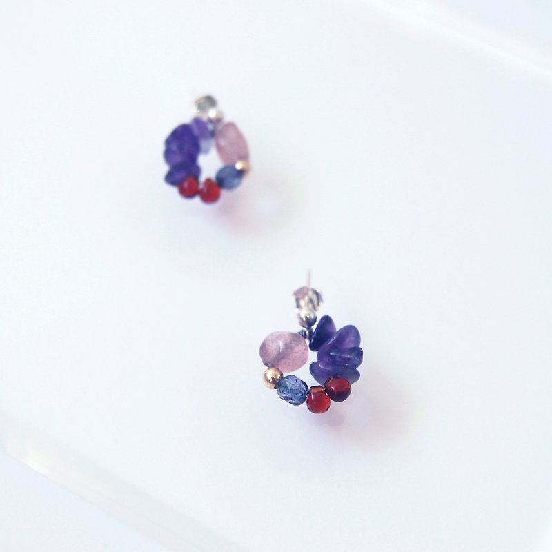Autumn Strawberry Quartz Amatista Crystal Gemstone Silver Earrings - Earrings & Clip-ons - Crystal Purple