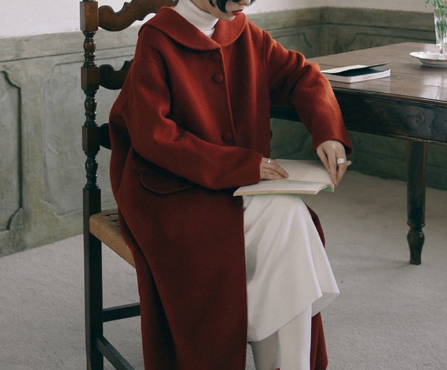 美品✨モラビトブラン　ウール100%コート　ミドル丈Aライン　ベルト　レッド 美品✨モラビトブラン ウール100%コート ミドル丈Aライン ベルト