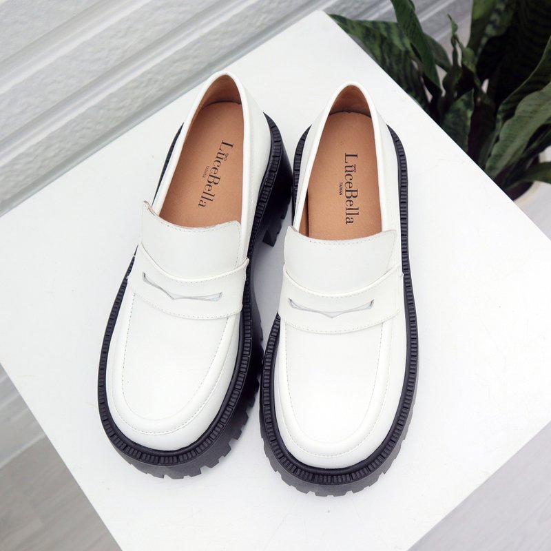 Abstract expression-thick-soled loafers_ white color - Women's Oxford Shoes - Genuine Leather White