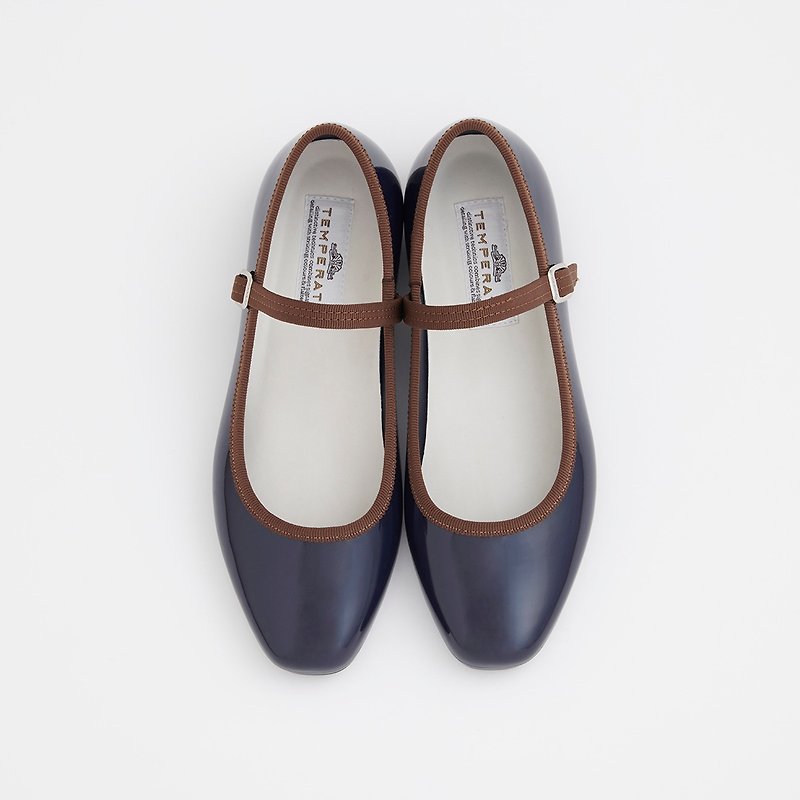 MARTA (NAVY / BROWN) PVC SQUARE TOE FLATS / RAIN SHOES スクエアトゥ パンプス - 雨靴/防水鞋 - 防水材質 藍色