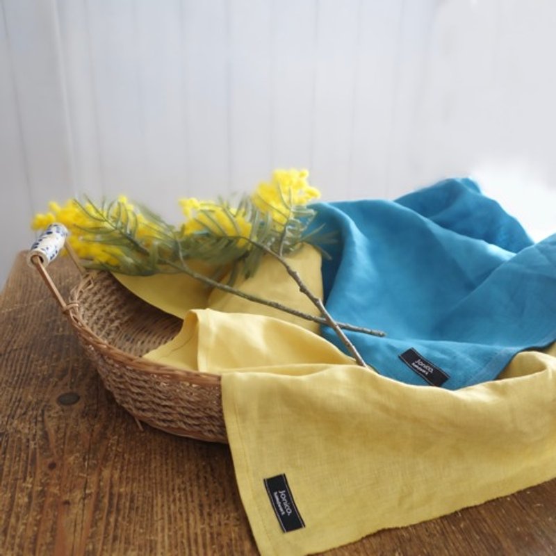 Spring color kitchen cloth "Mimosa & Turquoise" - ที่รองแก้ว - ผ้าฝ้าย/ผ้าลินิน สีเหลือง