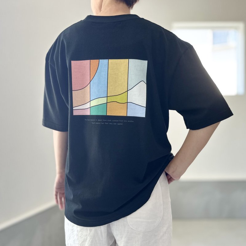 2025新作【ユニセックス】four seasonsバックプリント ビッグシルエットTシャツ 5色展開【ブラック】 - 女 T 恤 - 棉．麻 黑色
