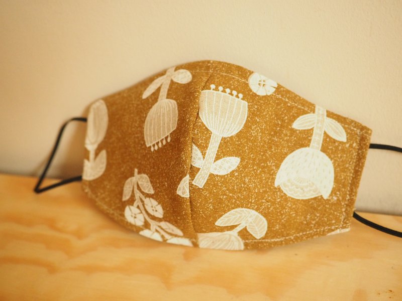 英國製作 環保可洗 啡色白花棉麻口罩 可放入濾芯或即棄口罩 - 口罩/口罩收納套 - 棉．麻 橘色