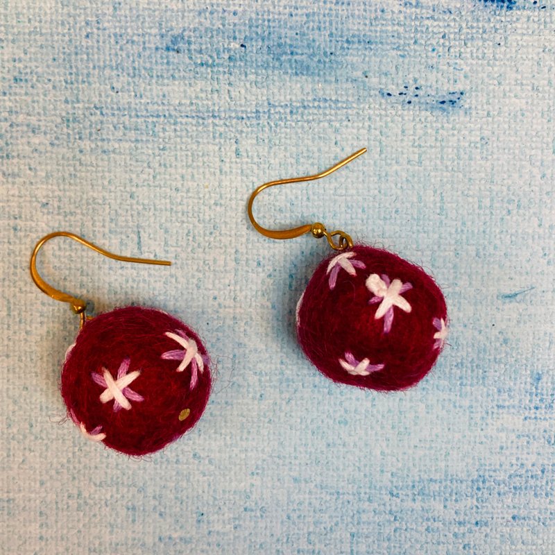 Embroidered Felt Balls Earrings - Earrings & Clip-ons - Wool 