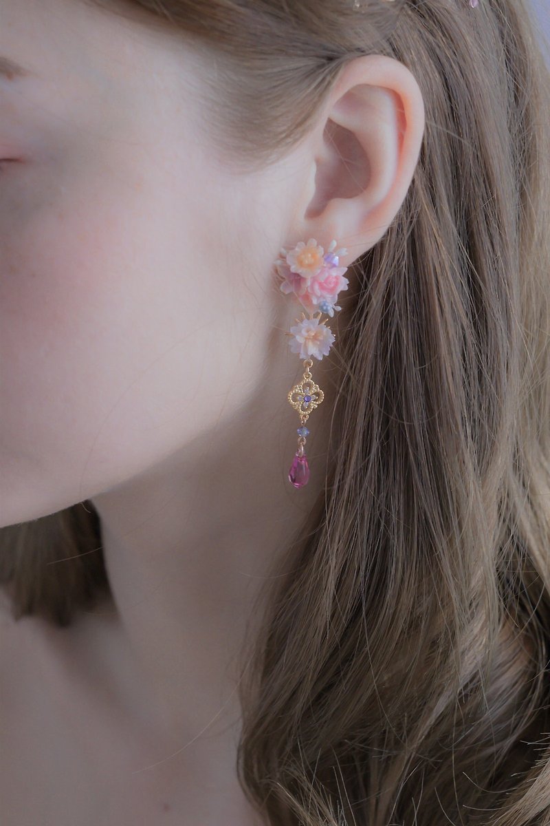 Camellia Prophecy Rose-gold plated 925 Silver 2-way Earrings - ต่างหู - ดินเหนียว สึชมพู