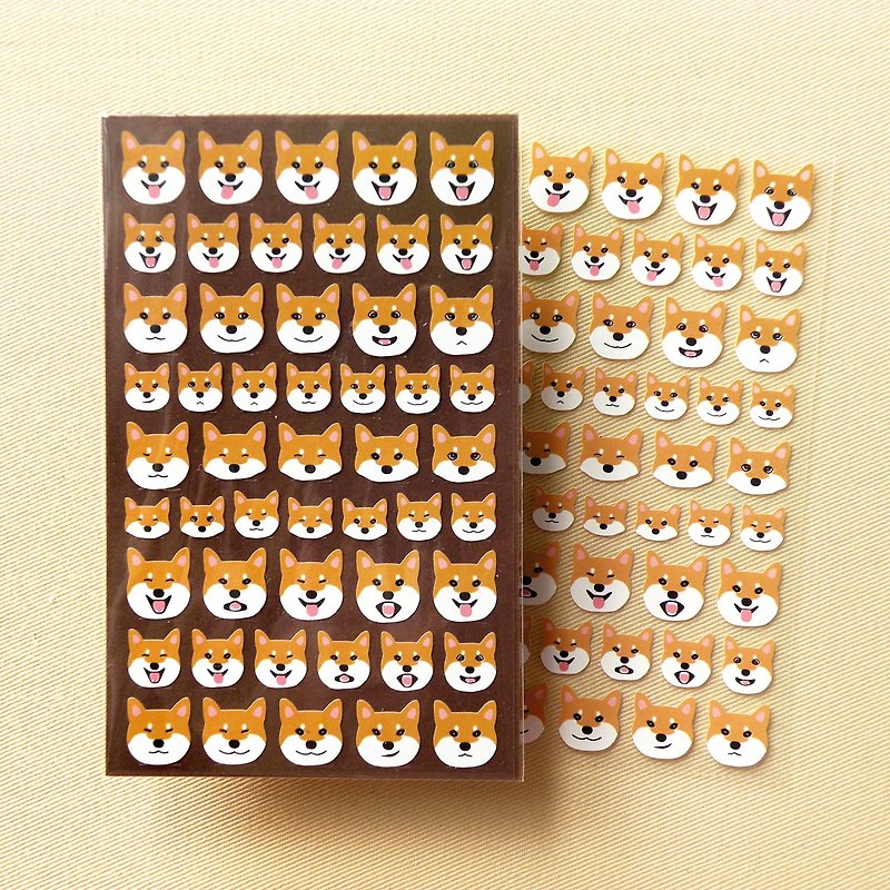 Red Shiba Inu Emoticon Stickers - สติกเกอร์ - วัสดุกันนำ้ สีนำ้ตาล
