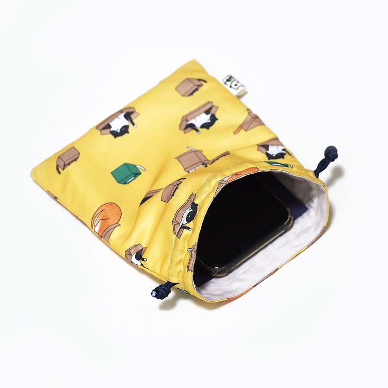 Polyester - Micro peach bag - Cats in the Box Collection 16X18 cm. - Drawstring Bags - Polyester Yellow
