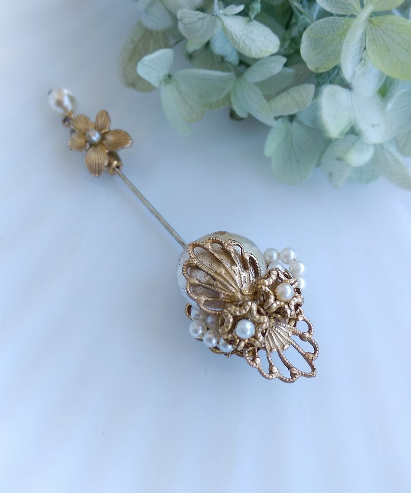 Vintage Jewelry 西洋古董飾品 無標記 Miriam Haskell 優雅 棒針 - 徽章/別針 - 其他金屬 金色