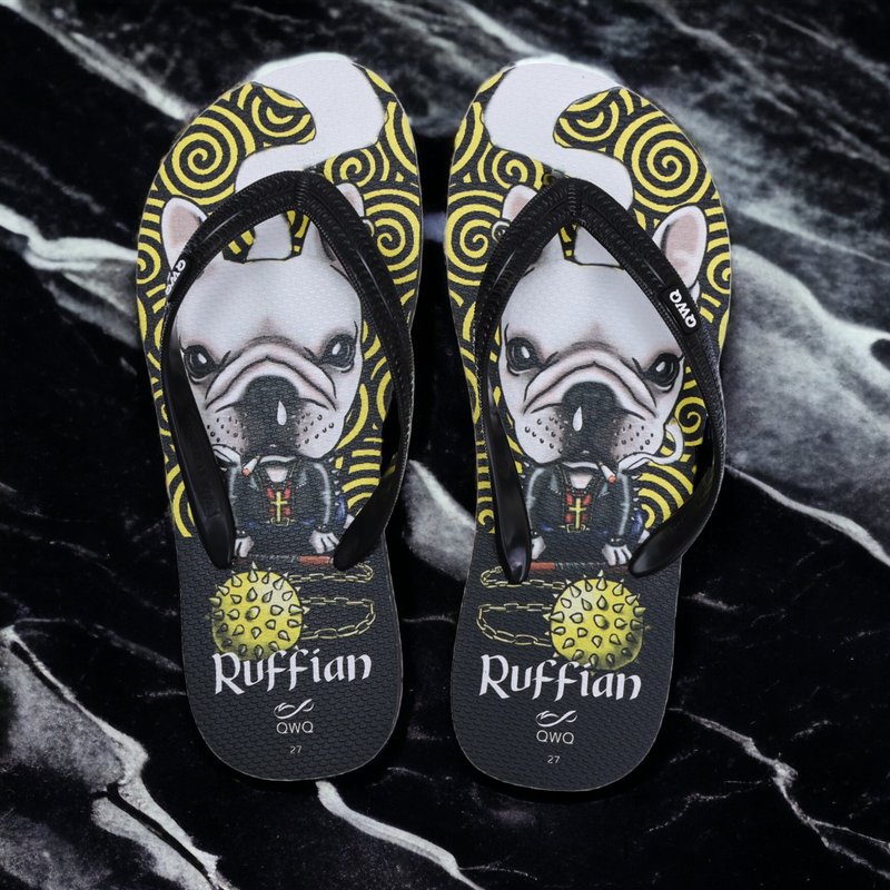 男生法鬥狗狗夾腳拖鞋 軟Q止滑情侶人字拖鞋 黑色 -Ruffian Dog- - 拖鞋 - 橡膠 多色