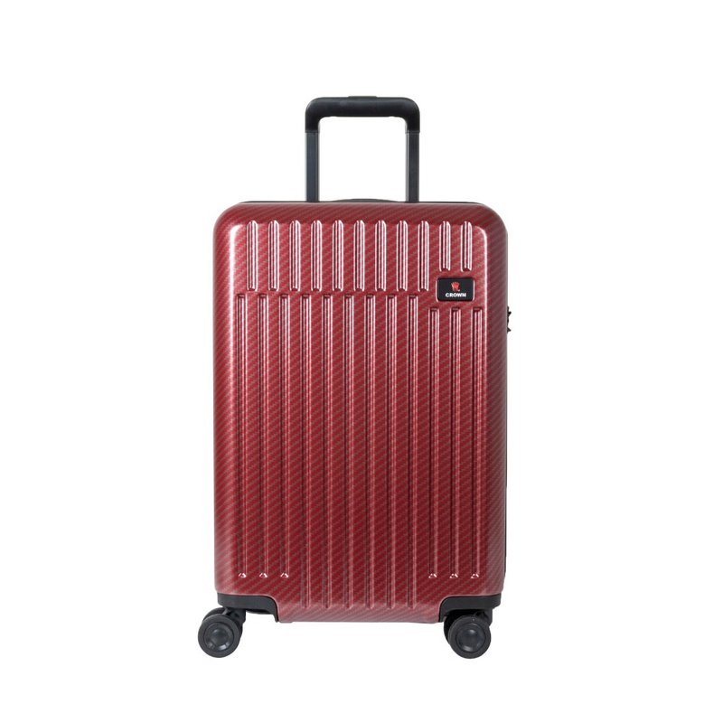 【CROWN】Anti-theft zipper 21-inch carry-on case carbon fiber pattern red - Luggage & Luggage Covers - Plastic Red