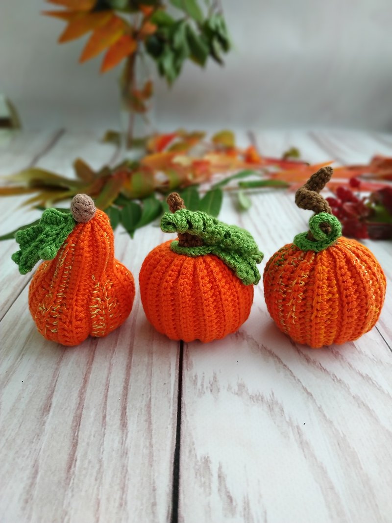 Crochet pumpkins trio set - Stuffed Dolls & Figurines - Cotton & Hemp Orange